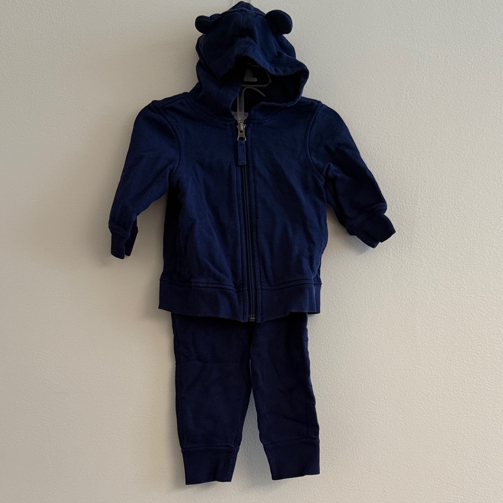 Hanna Andersson Navy Baby Hoodie & Jogger Set with Bear Ears